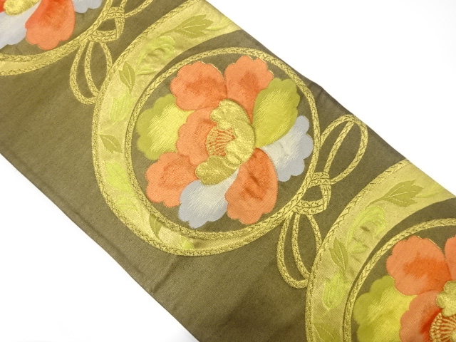 組紐に牡丹模様織り出し袋帯